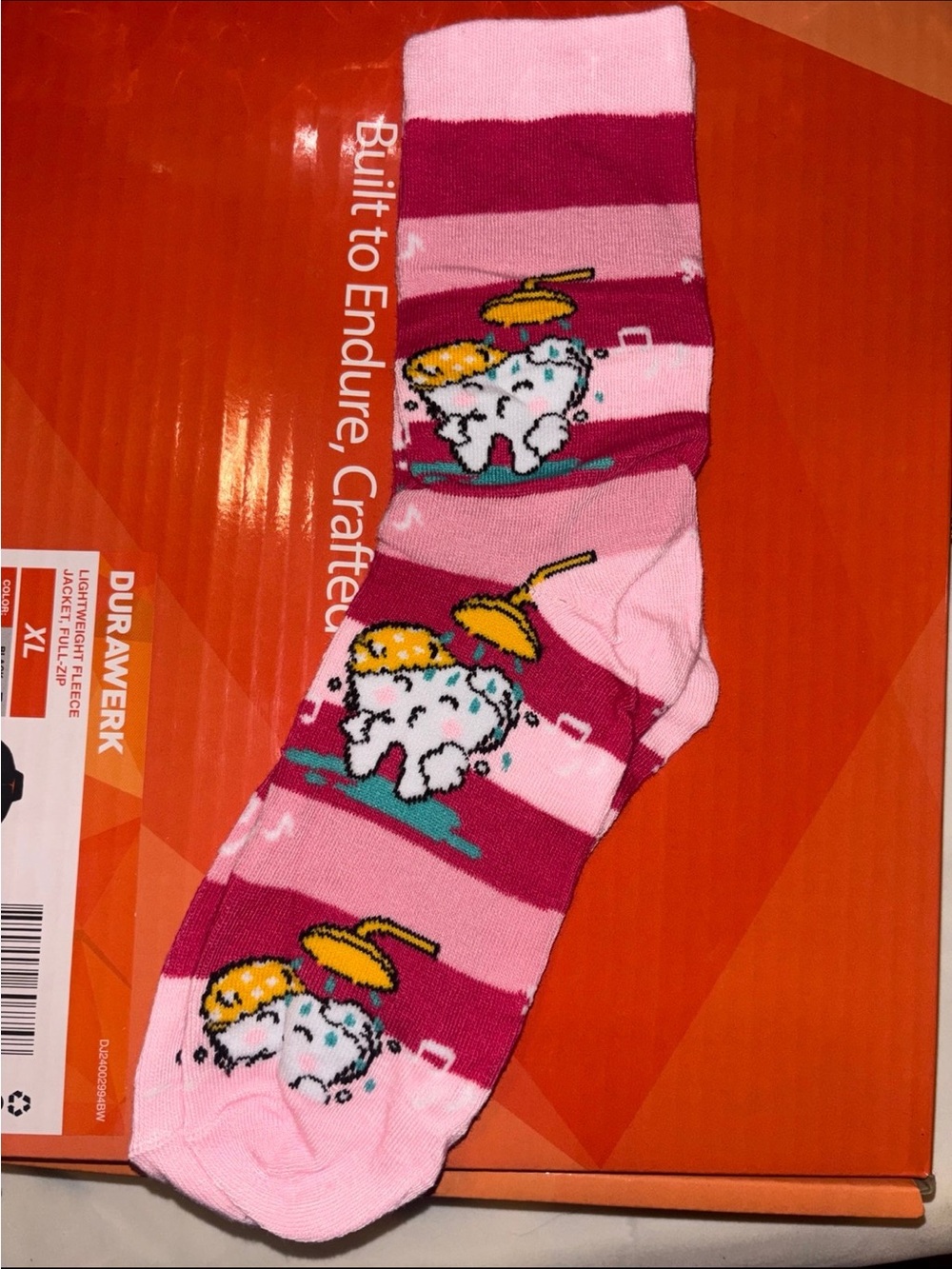 Pink Striped Novelty women Socks with Cute teeth Design
